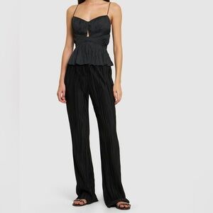 Ulla Johnson Black Pleated Wide-Leg Jumpsuit with Spaghetti Straps